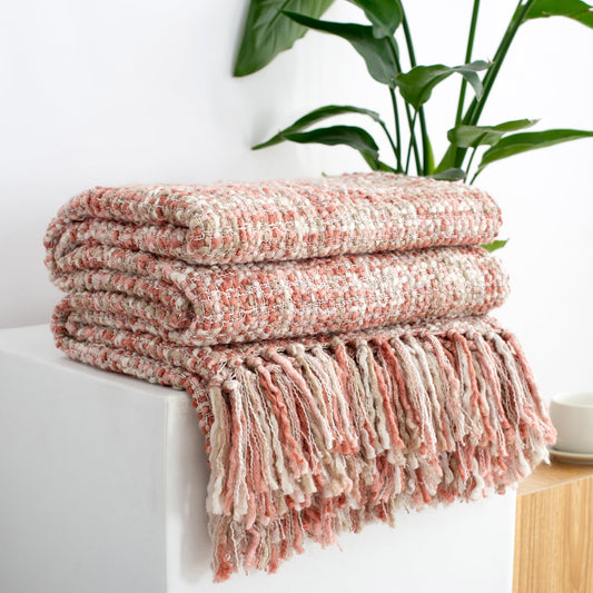 The Stella Textured Pink Cable Knitted Throw Blanket 50"X60"
